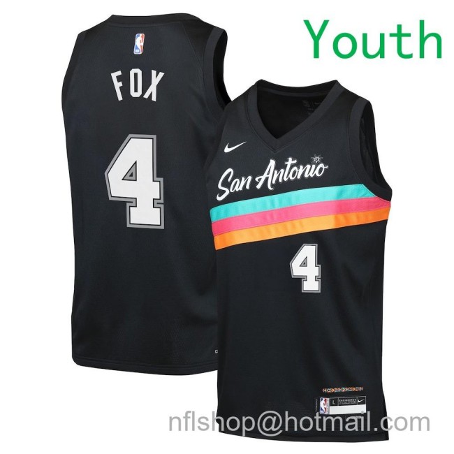 Youth San Antonio Spurs #4 De'Aaron Fox Nike 2025-26 City Edition Swingman Jersey Black