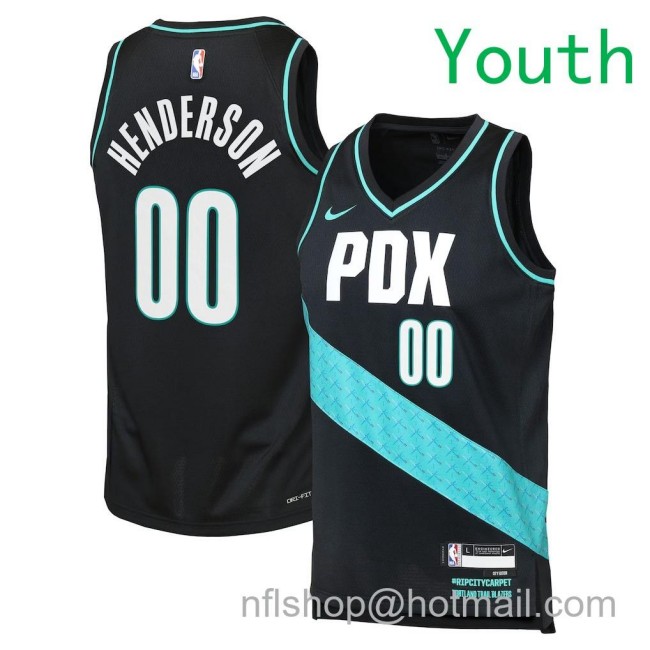 Youth Portland Trail Blazers #00 Nike Scoot Henderson 2025-26 City Edition Swingman Jersey Black