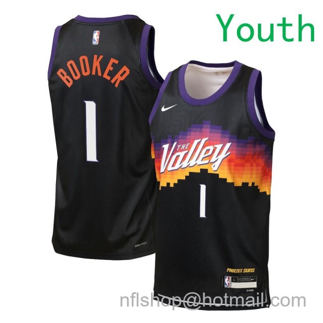 Youth Phoenix Suns #1 Devin Booker Nike 2025-26 City Edition Swingman Jersey Black