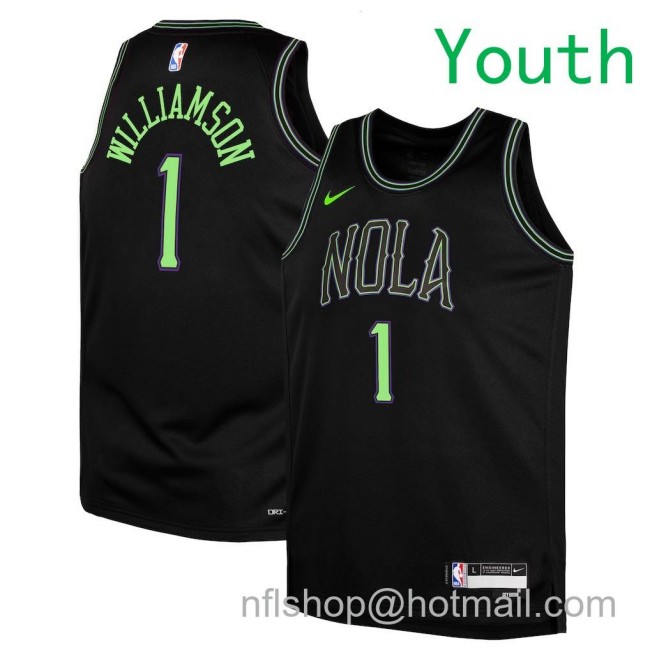 Youth New Orleans Pelicans #1 Zion Williamson Nike 2025-26 City Edition Swingman Jersey Black