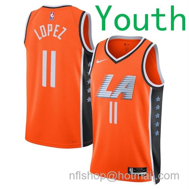 Youth Los Angeles Clippers #11 Brook Lopez Orange 2025-26 City Edition Stitched Jersey