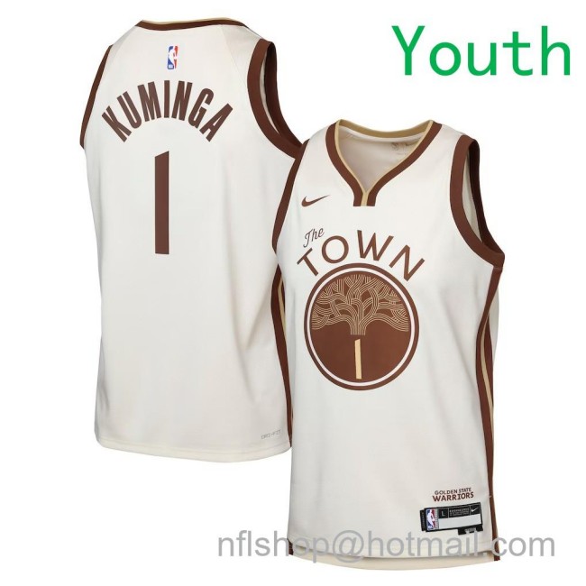 Youth Golden State Warriors #1 Jonathan Kuminga Nike 2025-26 City Edition Swingman Jersey Tan