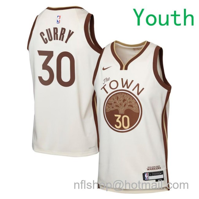 Youth Golden State Warriors #30 Stephen Curry Nike 2025-26 City Edition Swingman Jersey Tan