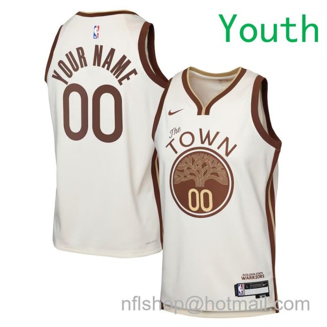 Youth Golden State Warriors Custom Nike 2025-26 City Edition Swingman Jersey Tan