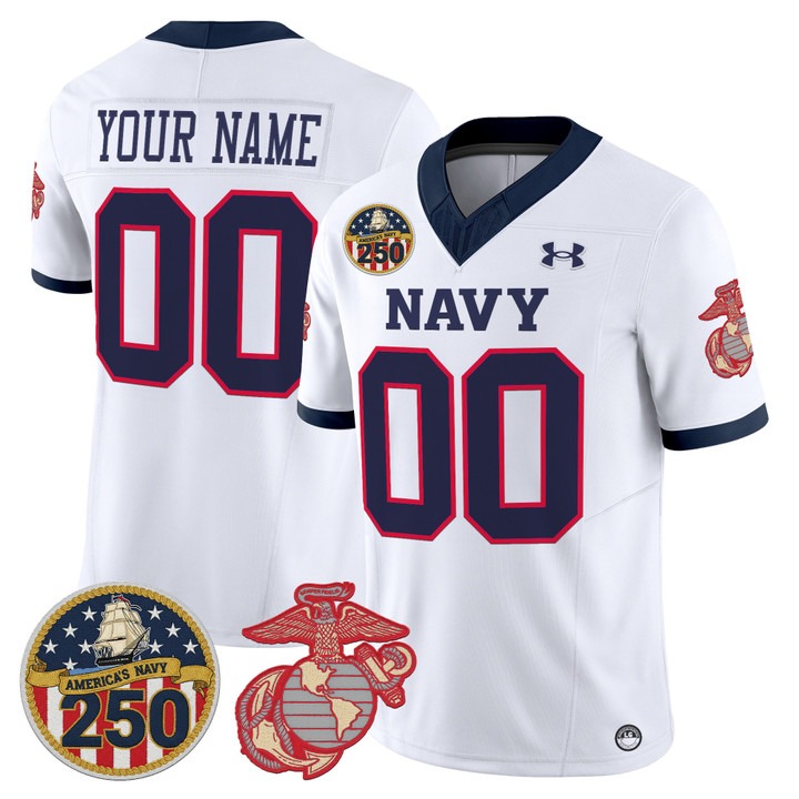 Men's Navy Midshipmen Custom 250th Anniversary Patch Vapor USMC Premier  Stitched Jersey White