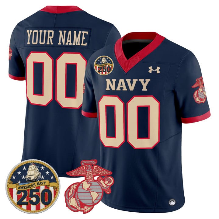 Men's Navy Midshipmen Custom 250th Anniversary Patch Vapor USMC Premier  Stitched Jersey Navy