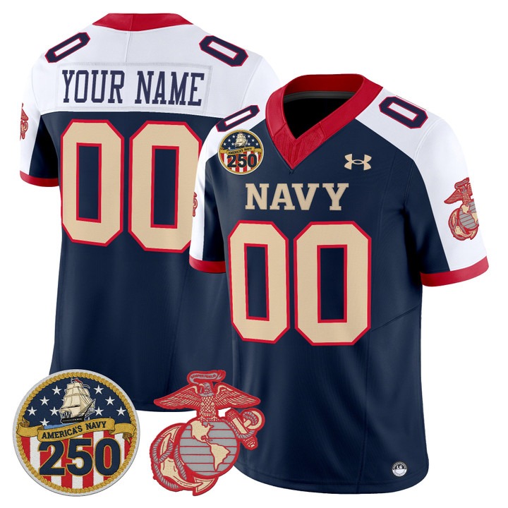 Men's Navy Midshipmen Custom 250th Anniversary Patch Vapor USMC Premier  Stitched Jersey Navy Alternate
