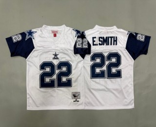 Youth Dallas Cowboys #22 Emmitt Smith White Blue 1994 Throwback Stitched Jersey