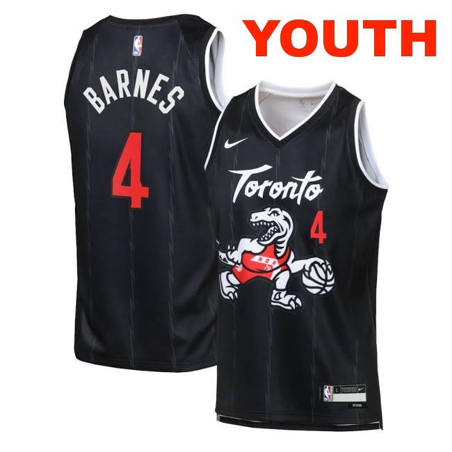 Youth Toronto Raptors #4 Scottie Barnes Black 2025-26 City Edition Swingman Stitched Jersey