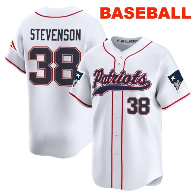 Men's New England Patriots #38 Rhamondre Stevenson White 2025 Baseball Nike Limited Stitched Jersey