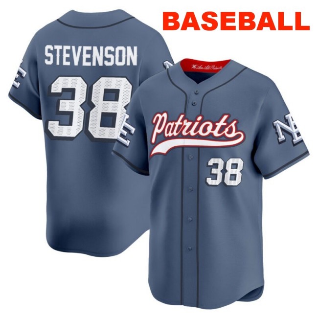 Men's New England Patriots #38 Rhamondre Stevenson Storm Blue 2025 Baseball Nike Limited Stitched Jersey