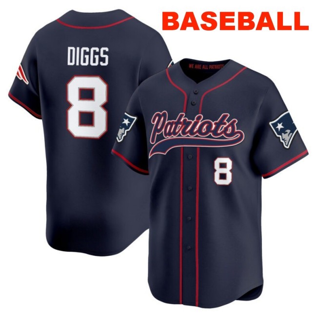 Men's New England Patriots #8 Stefon Diggs Navy 2025 Baseball Nike Limited Stitched Jersey