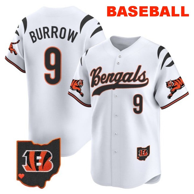 Men's Cincinnati Bengals #9 Joe Burrow Baseball 2025 Nike Vapor Limited V2 Stitched Jersey White