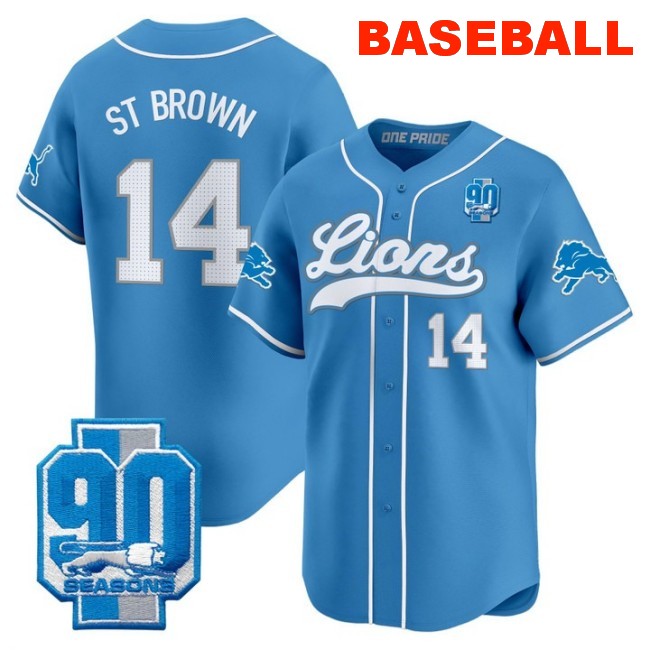 Men's Detroit Lions #14 Amon-Ra St. Brown Baseball 2025 Nike Limited Stitched Jersey Blue