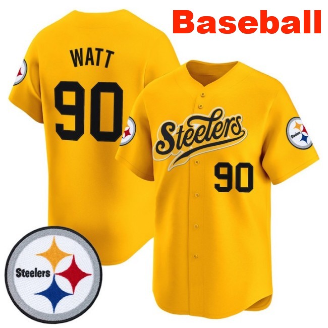 Men's Pittsburgh Steelers #90 T. J. Watt Baseball 2025 Nike Limited V3 Stitched Jersey Gold