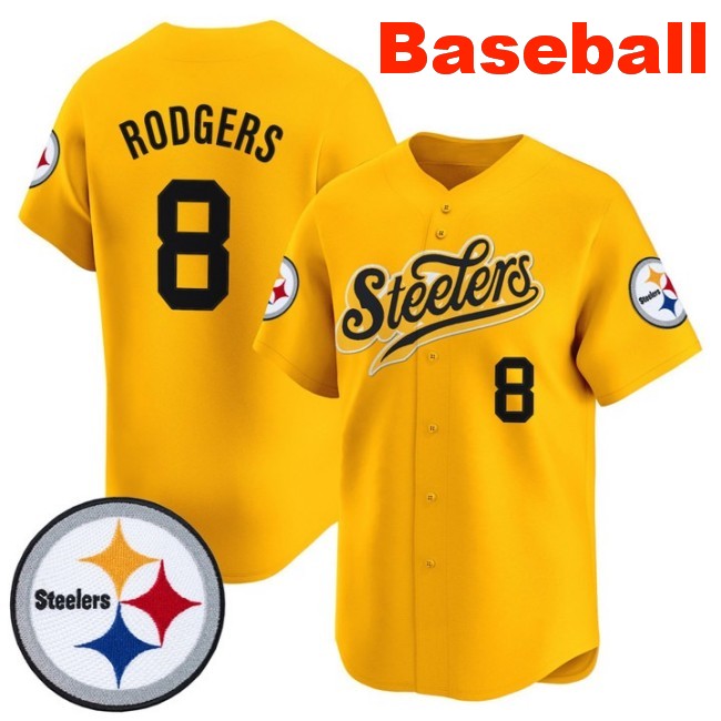 Men's Pittsburgh Steelers #8 Aaron Rodgers Baseball 2025 Nike Limited V3 Stitched Jersey Gold
