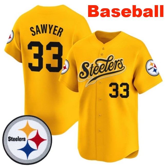 Men's Pittsburgh Steelers #33 Jack Sawyer Baseball 2025 Nike Limited V3 Stitched Jersey Gold