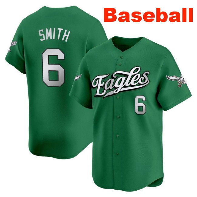 Men's Philadelphia Eagles #6 DeVonta Smith Baseball 2025 Nike Limited V2 Stitched Jersey Kelly Green