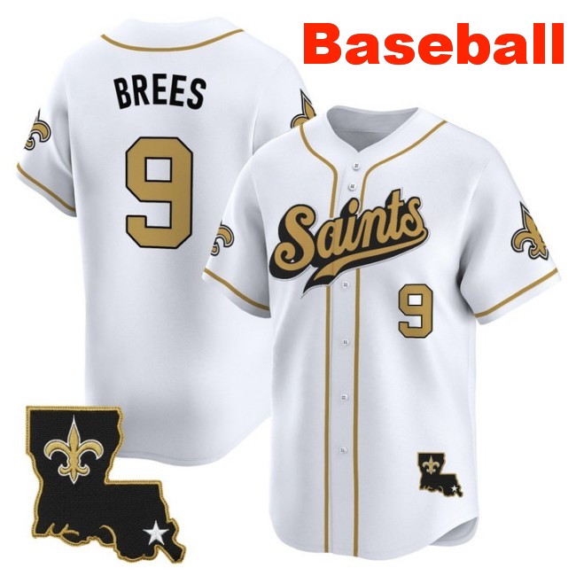 Men's New Orleans Saints #9 Drew Brees Baseball 2025 Nike Limited Stitched Jersey White