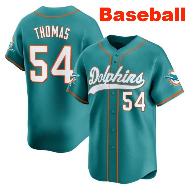 Men's Miami Dolphins #54 Zach Thomas Baseball Nike 2025 Limited Stitched Jersey Aqua