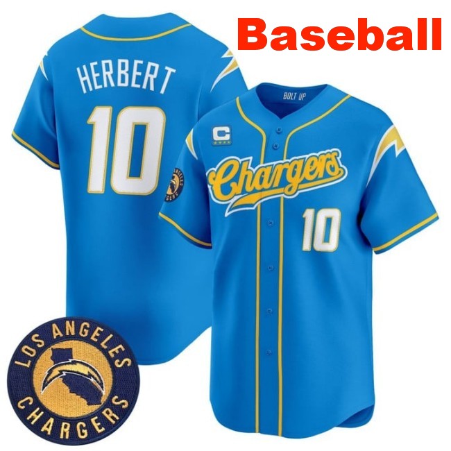 Men's Los Angeles Chargers #10 Justin Herbert Baseball 2025 Nike Limited Stitched Jersey Powder Blue