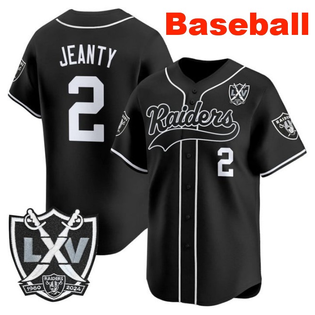 Men's Las Vegas Raiders #2 Asthon Jeanty Baseball Nike Limited Stitched Jersey Black With 65th Anniversary Patch