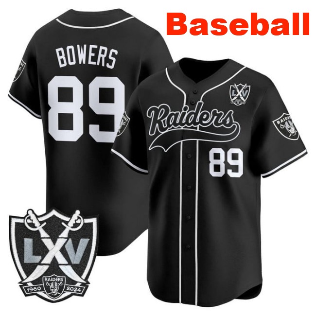 Men's Las Vegas Raiders #89 Brock Bowers Baseball Nike Limited Stitched Jersey Black With 65th Anniversary Patch