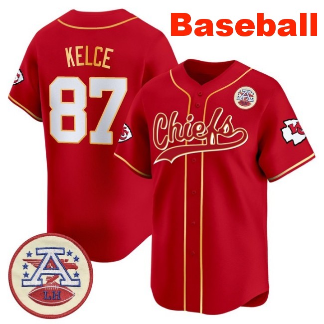 Men's Kansas City Chiefs #87 Travis Kelce Baseball 2025 Nike Limited Stitched Jersey Red