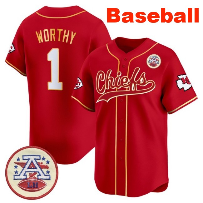 Men's Kansas City Chiefs #1 Xavier Worthy Baseball 2025 Nike Limited Stitched Jersey Red