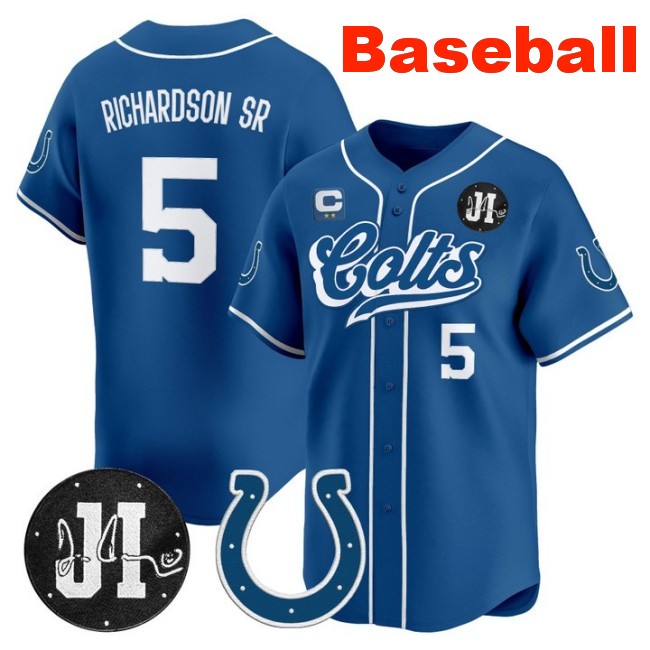 Men's Indianapolis Colts #5 Baseball Nike 2025 Jim Irsay Patch Limited Stitched Jersey Royal