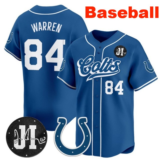 Men's Indianapolis Colts #84 Tyler Warren Baseball Nike 2025 Jim Irsay Patch Limited Stitched Jersey Royal