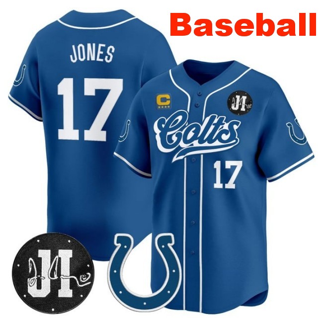 Men's Indianapolis Colts #17 Daniel Jones Baseball Nike 2025 Jim Irsay Patch Limited Stitched Jersey Royal