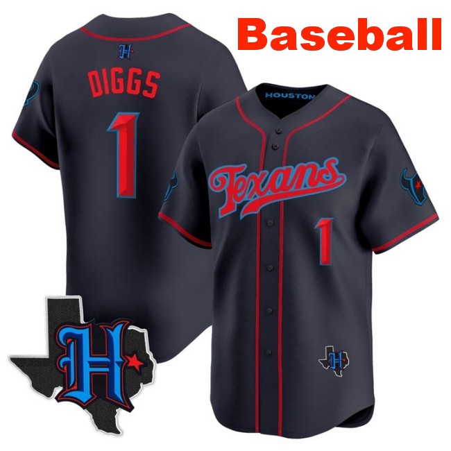 Men's Houston Texans #1 Stefon Diggs Baseball 2025 Nike Limited Stitched Jersey Navy