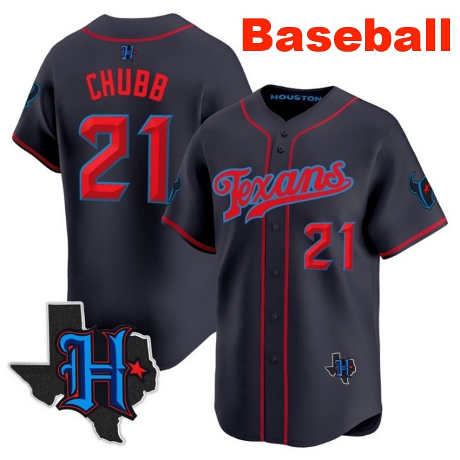 Men's Houston Texans #21 Nick Chubb Baseball 2025 Nike Limited Stitched Jersey Navy