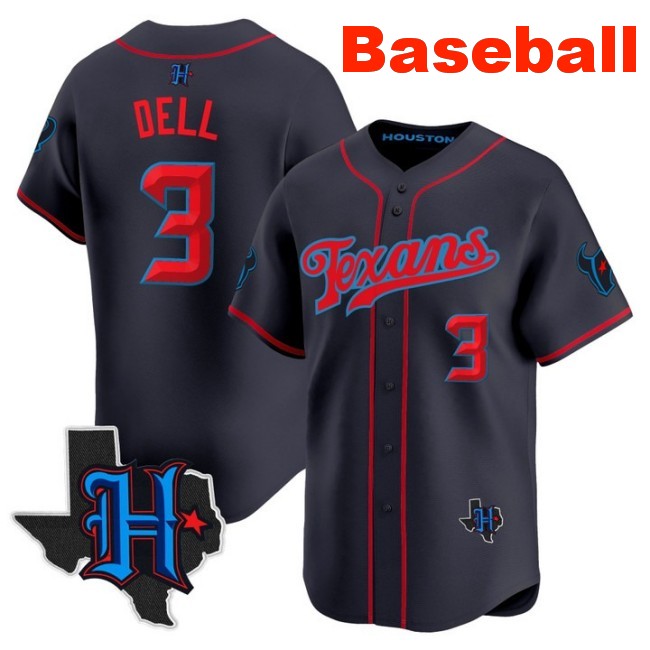 Men's Houston Texans #3 Tank Dell Baseball 2025 Nike Limited Stitched Jersey Navy