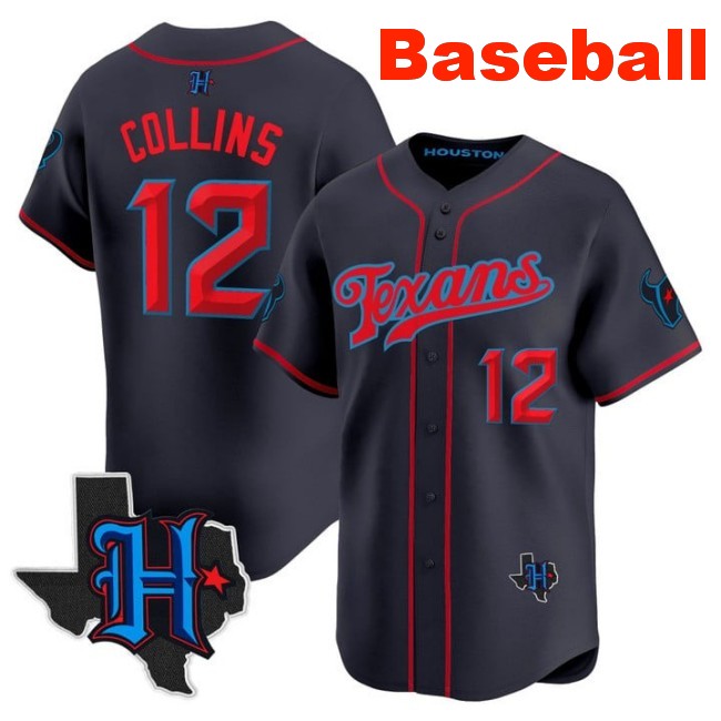 Men's Houston Texans #12 Nico Collins Baseball 2025 Nike Limited Stitched Jersey Navy