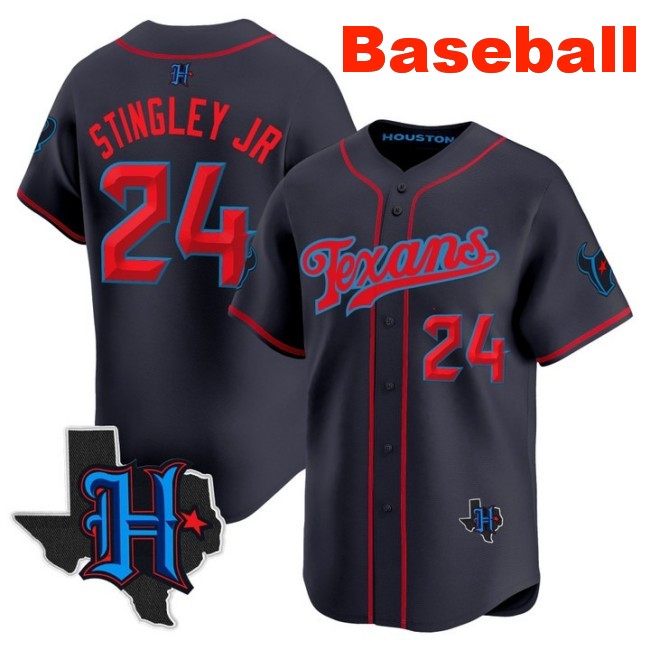 Men's Houston Texans #24 Derek Stingley Jr. Baseball 2025 Nike Limited Stitched Jersey Navy