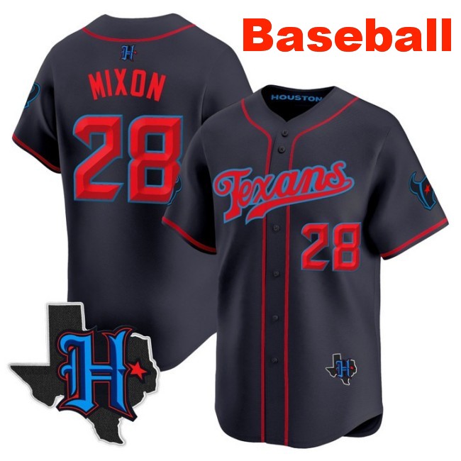Men's Houston Texans #28 Joe Mixon Baseball 2025 Nike Limited Stitched Jersey Navy