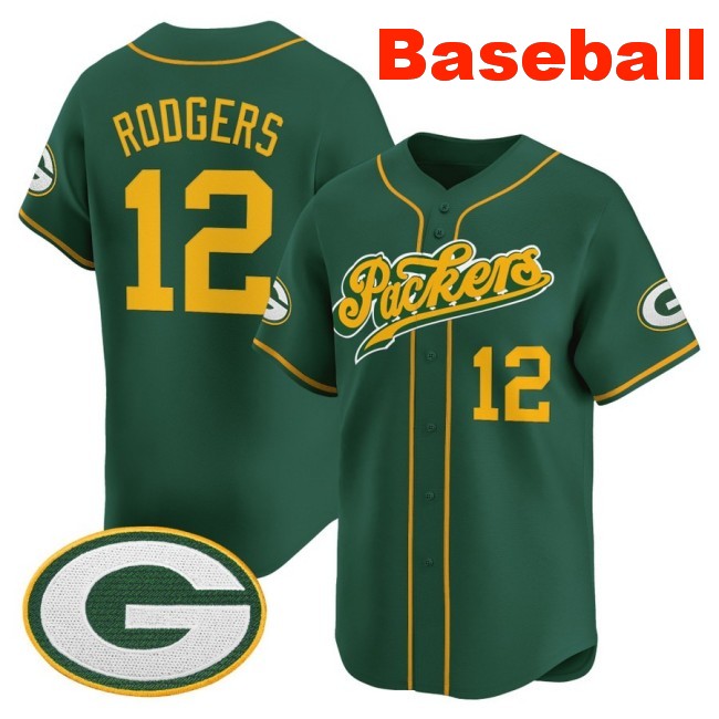 Men's Green Bay Packers #12 Aaron Rodgers Baseball 2025 Nike Limited V2 Stitched Jersey Green