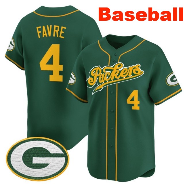 Men's Green Bay Packers #4 Brett Favre Baseball 2025 Nike Limited V2 Stitched Jersey Green