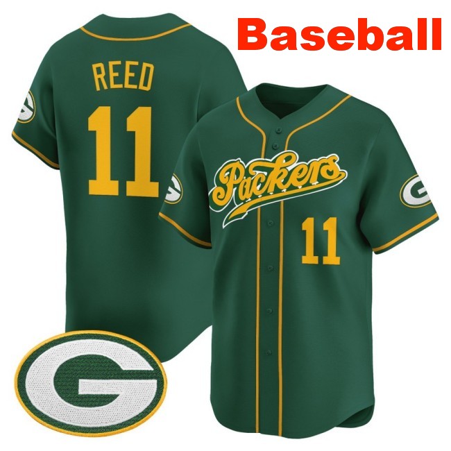 Men's Green Bay Packers #11 Jayden Reed Baseball 2025 Nike Limited V2 Stitched Jersey Green
