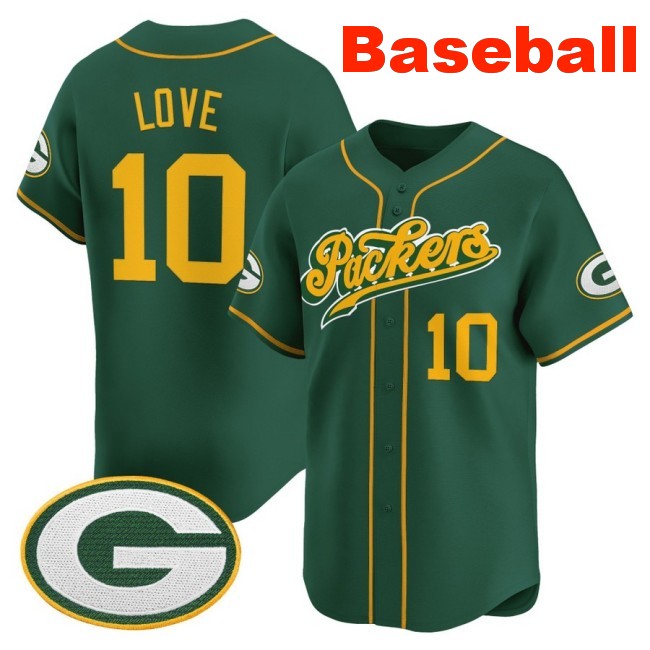 Men's Green Bay Packers #10 Jordan Love Baseball 2025 Nike Limited V2 Stitched Jersey Green