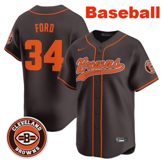 Men's Cleveland Browns #34 Jerome Ford Baseball 2025 Nike Limited Stitched Jersey Brown