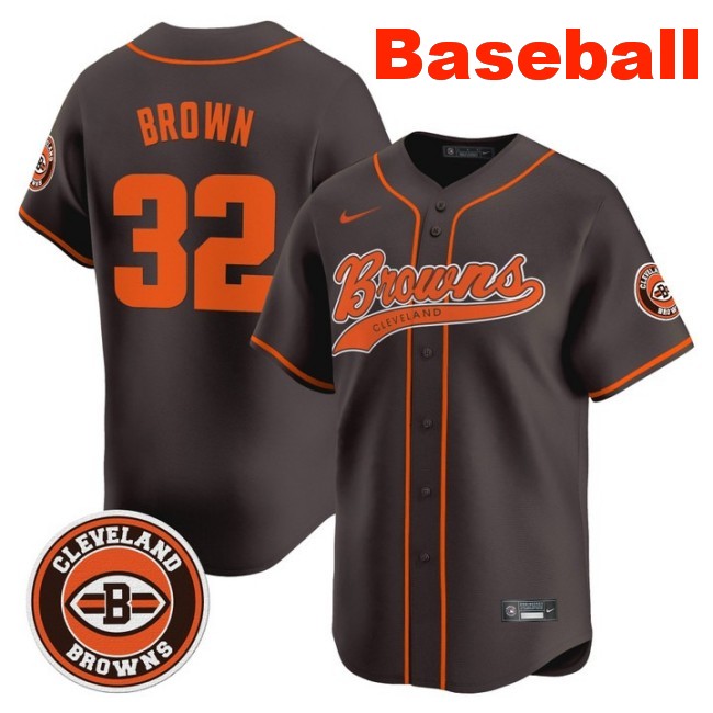 Men's Cleveland Browns #32 Jim Brown Baseball 2025 Nike Limited Stitched Jersey Brown