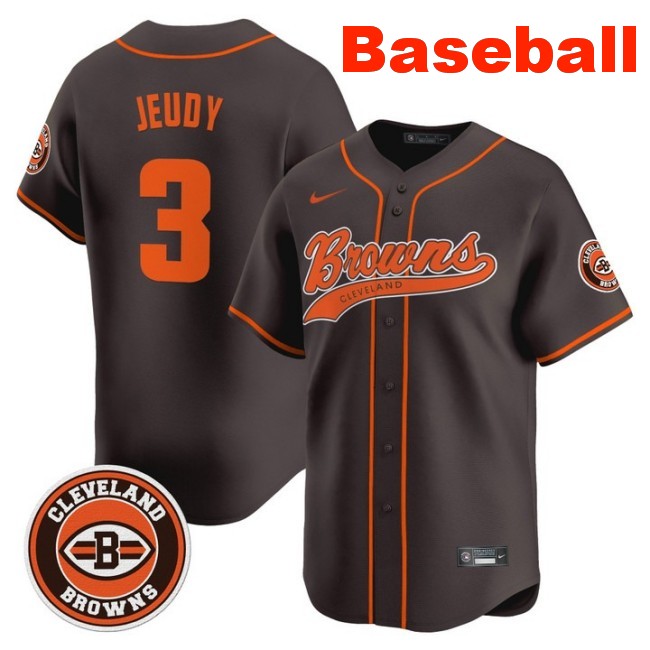 Men's Cleveland Browns #3 Jerry Jeudy Baseball 2025 Nike Limited Stitched Jersey Brown