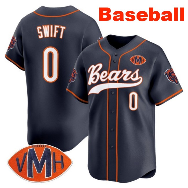 Men's Chicago Bears #0 D'Andre Swift Baseball 2025 Nike Limited Stitched Jersey Navy