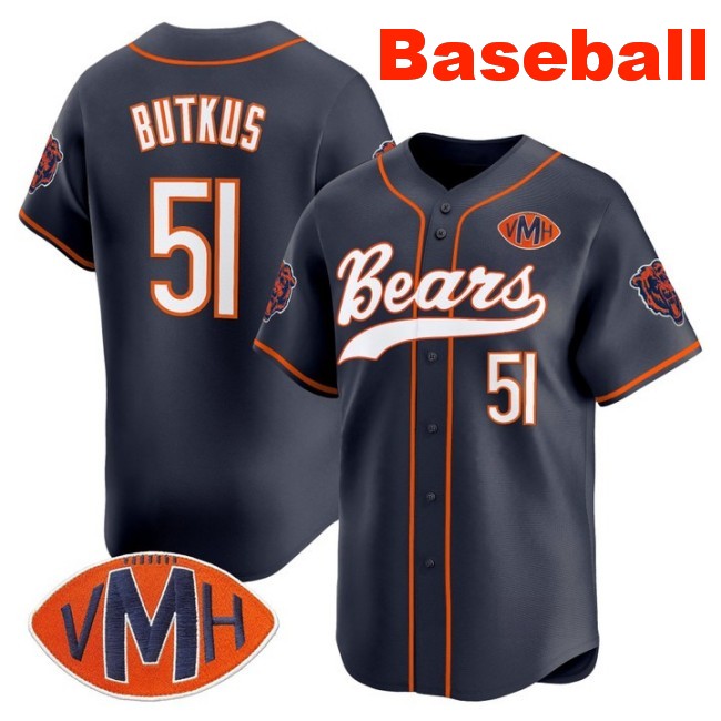 Men's Chicago Bears #51 Dick Butkus Baseball 2025 Nike Limited Stitched Jersey Navy