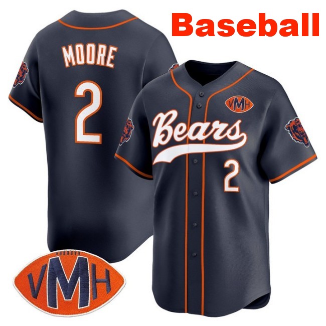 Men's Chicago Bears #2 D.J. Moore Baseball 2025 Nike Limited Stitched Jersey Navy