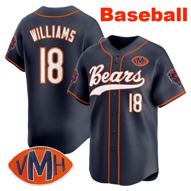Men's Chicago Bears #18 Caleb Williams Baseball 2025 Nike Limited Stitched Jersey Navy