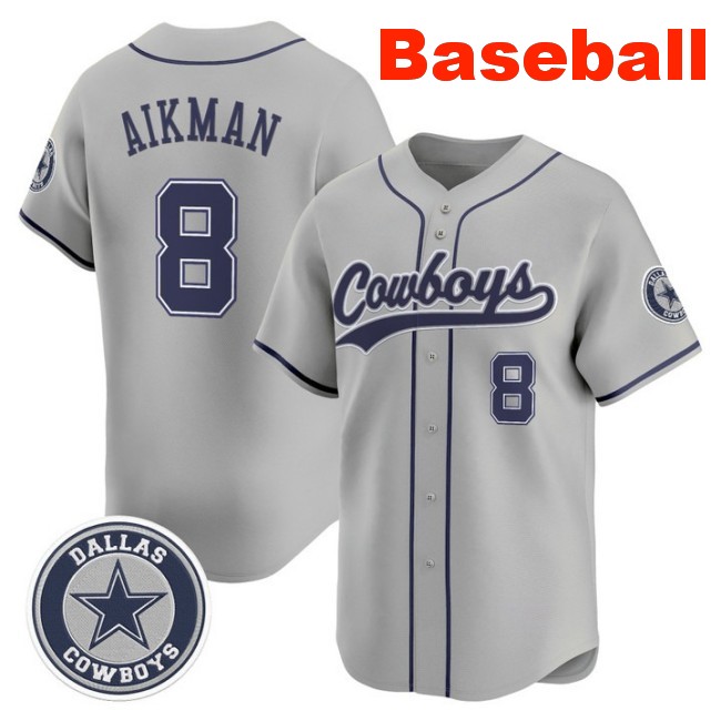Men's Dallas Cowboys #8 Troy Aikman Baseball Nike Limited Stitched Jersey Grey